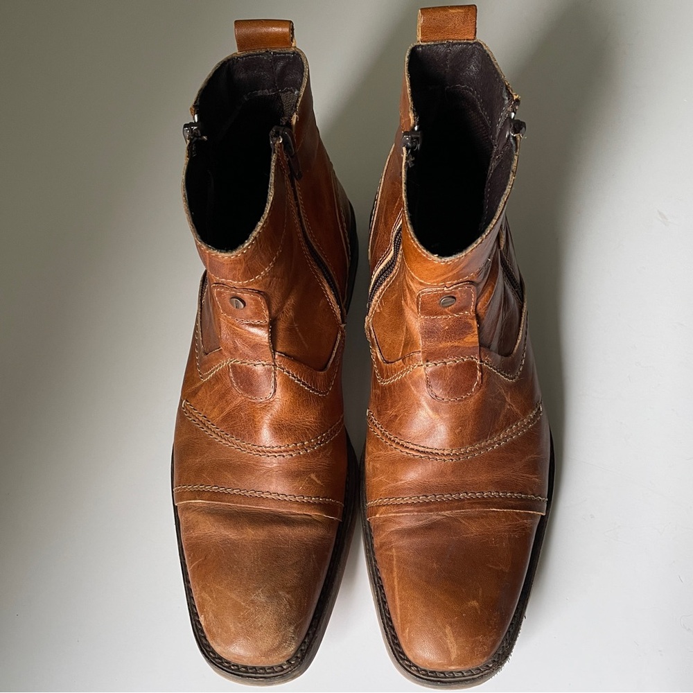 Luxury Leather Moto LAVORAZIONE ARTIGIANALE Brown Ankle Boots Zip Portugal EU 41